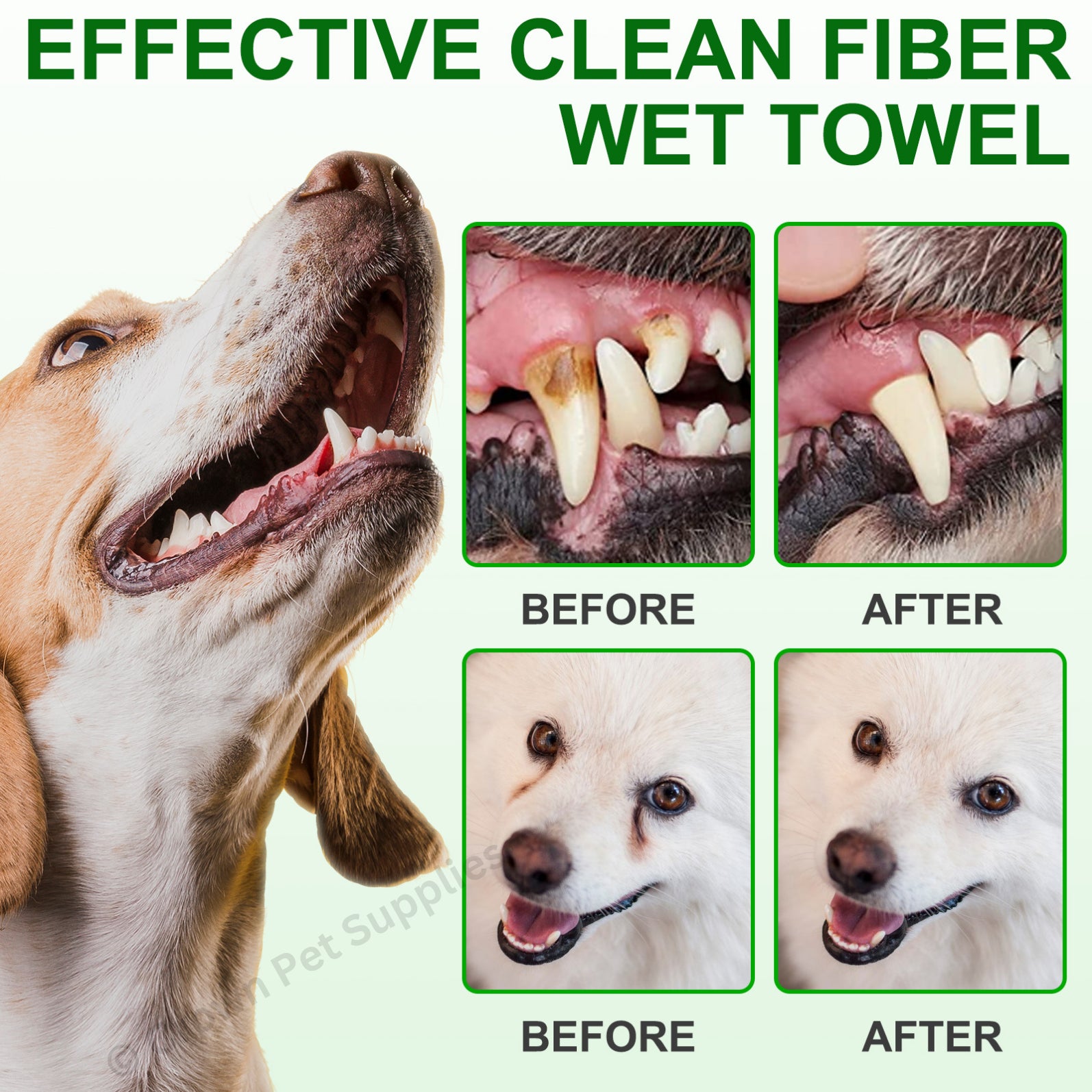 Dental Care Finger Wipes Dogs/Cats Reduces Plaque & Freshens Breath Teeth, 50Ct