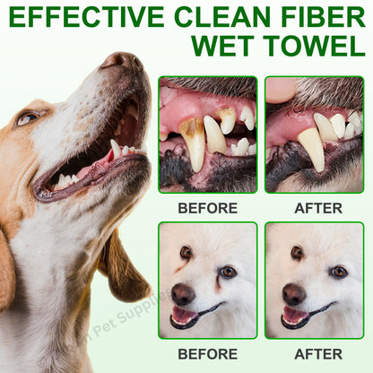 Dental Care Finger Wipes Dogs/Cats Reduces Plaque & Freshens Breath Teeth, 50Ct