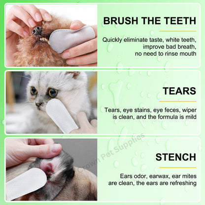 Dental Care Finger Wipes Dogs/Cats Reduces Plaque & Freshens Breath Teeth, 50Ct