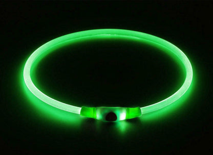 RECHARGEABLE LED PET GLOW COLLAR Night Safety Adjustable Flash Light-Up for Dog