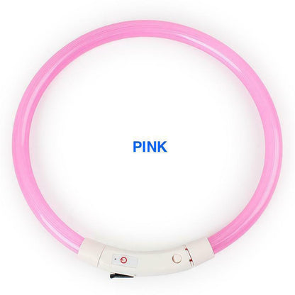 RECHARGEABLE LED PET GLOW COLLAR Night Safety Adjustable Flash Light-Up for Dog