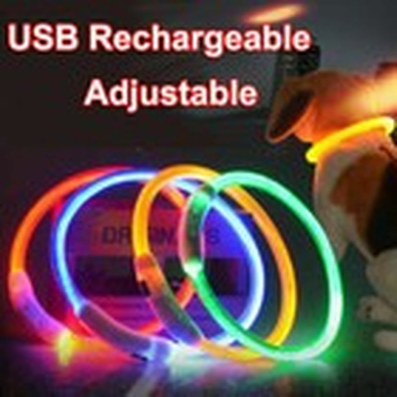 RECHARGEABLE LED PET GLOW COLLAR Night Safety Adjustable Flash Light-Up for Dog