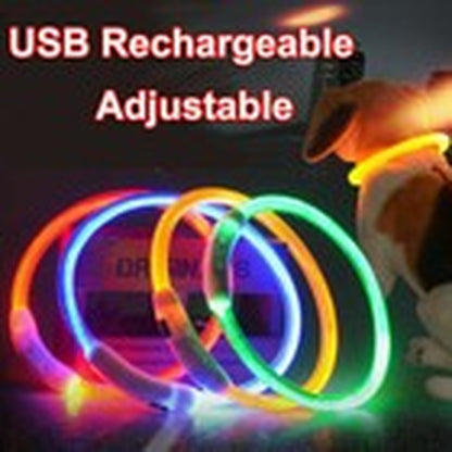 RECHARGEABLE LED PET GLOW COLLAR Night Safety Adjustable Flash Light-Up for Dog