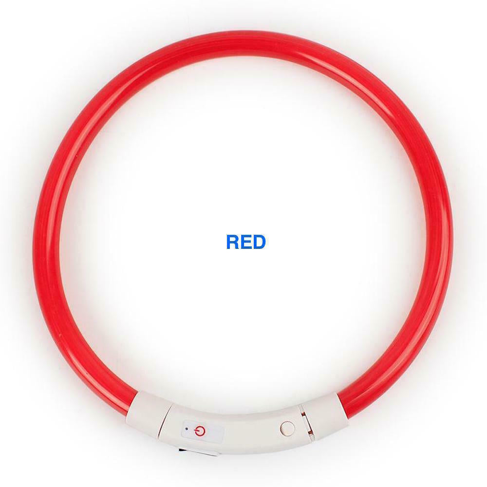 RECHARGEABLE LED PET GLOW COLLAR Night Safety Adjustable Flash Light-Up for Dog
