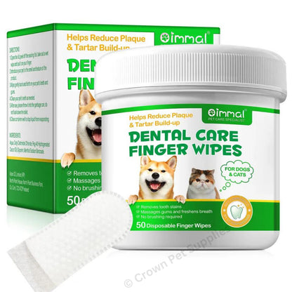 Dental Care Finger Wipes Dogs/Cats Reduces Plaque & Freshens Breath Teeth, 50Ct