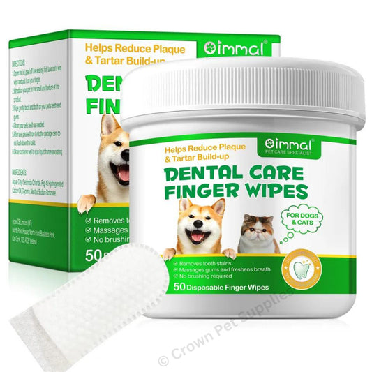 Dental Care Finger Wipes Dogs/Cats Reduces Plaque & Freshens Breath Teeth, 50Ct