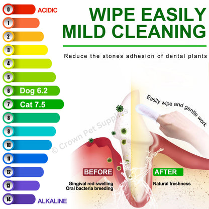 Dental Care Finger Wipes Dogs/Cats Reduces Plaque & Freshens Breath Teeth, 50Ct