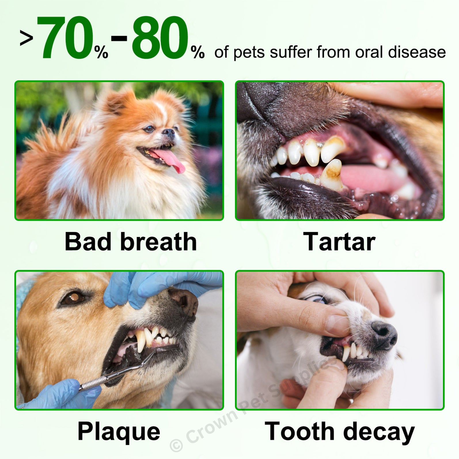 Dental Care Finger Wipes Dogs/Cats Reduces Plaque & Freshens Breath Teeth, 50Ct