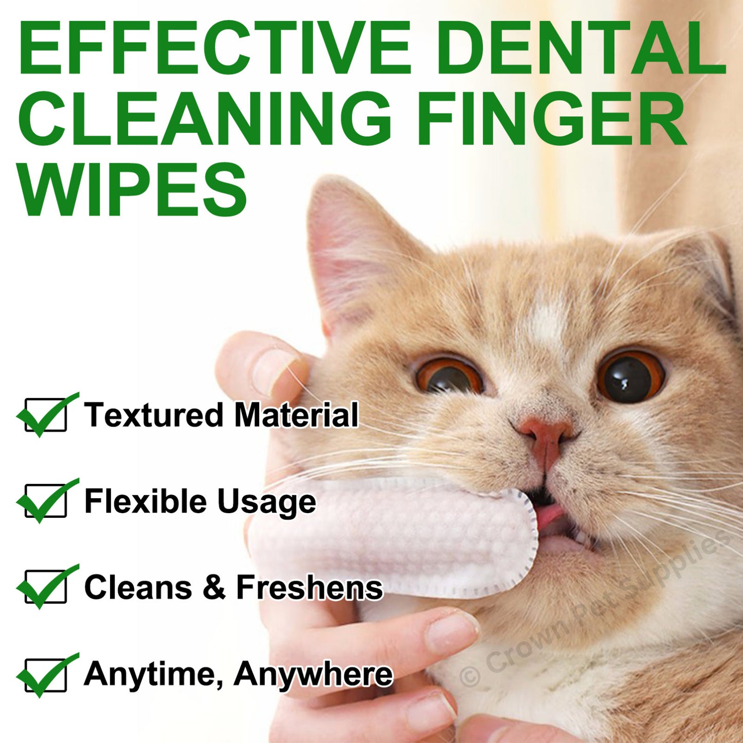 Dental Care Finger Wipes Dogs/Cats Reduces Plaque & Freshens Breath Teeth, 50Ct