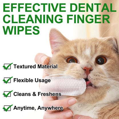 Dental Care Finger Wipes Dogs/Cats Reduces Plaque & Freshens Breath Teeth, 50Ct
