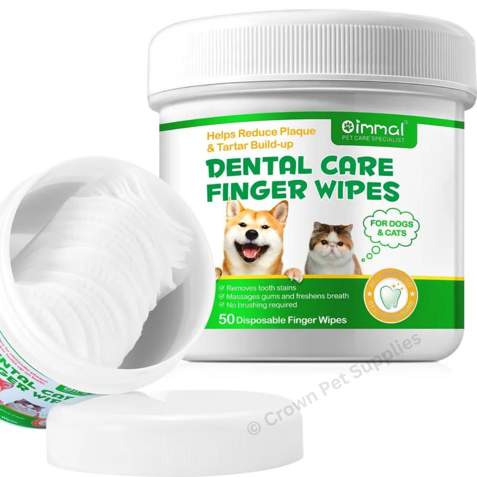 Dental Care Finger Wipes Dogs/Cats Reduces Plaque & Freshens Breath Teeth, 50Ct